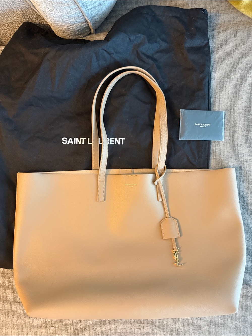 Saint Laurent East West Tote in Brick Leather Taupe